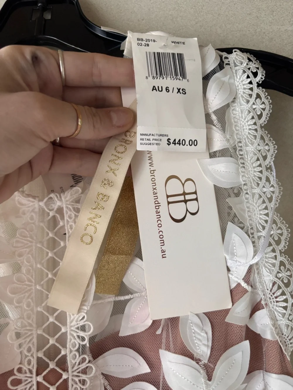 Bronx and Banco White Lace Appliqué Maxi Gown with Nude Lining - Picture 11 of 12